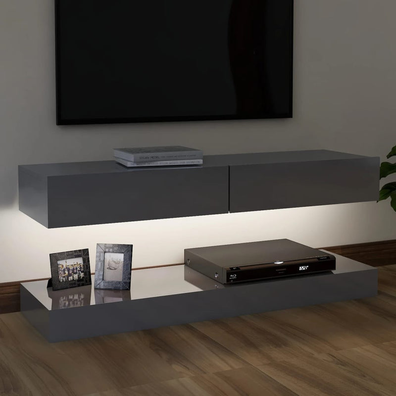 TV Cabinet with LED Lights High Gloss Grey 120x35 cm Payday Deals