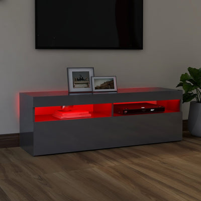 TV Cabinet with LED Lights High Gloss Grey 120x35x40 cm Payday Deals