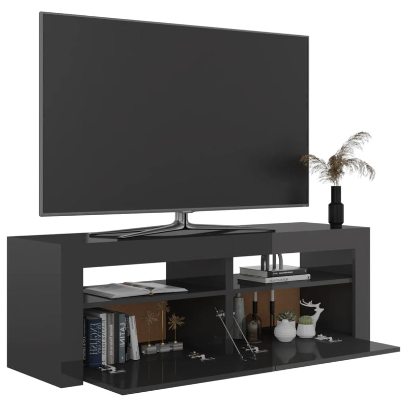 TV Cabinet with LED Lights High Gloss Grey 120x35x40 cm Payday Deals