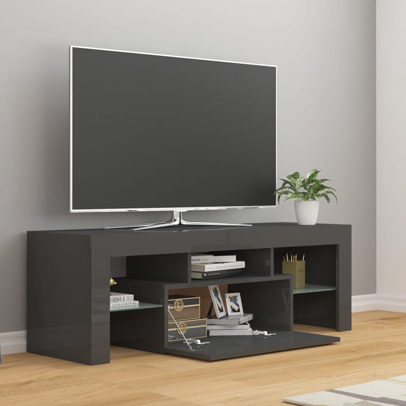 TV Cabinet with LED Lights High Gloss Grey 120x35x40 cm Payday Deals