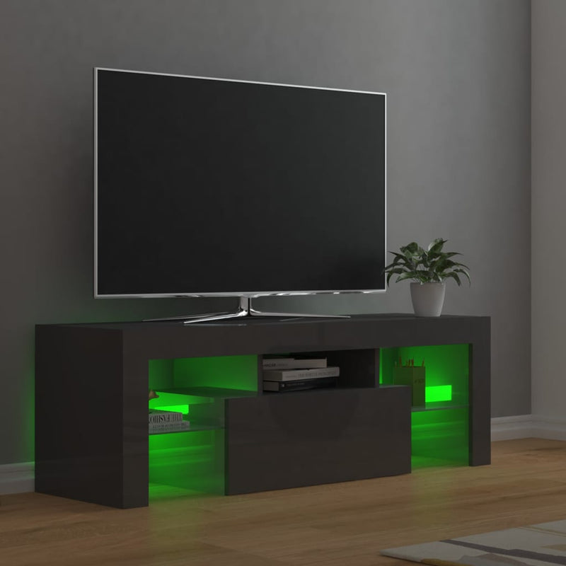 TV Cabinet with LED Lights High Gloss Grey 120x35x40 cm Payday Deals