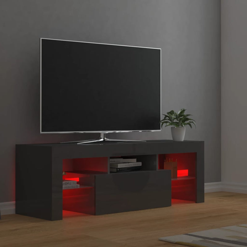 TV Cabinet with LED Lights High Gloss Grey 120x35x40 cm Payday Deals