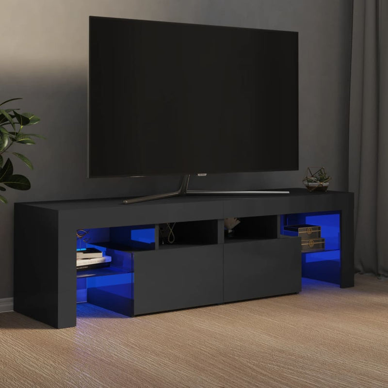 TV Cabinet with LED Lights High Gloss Grey 140x36.5x40 cm Payday Deals