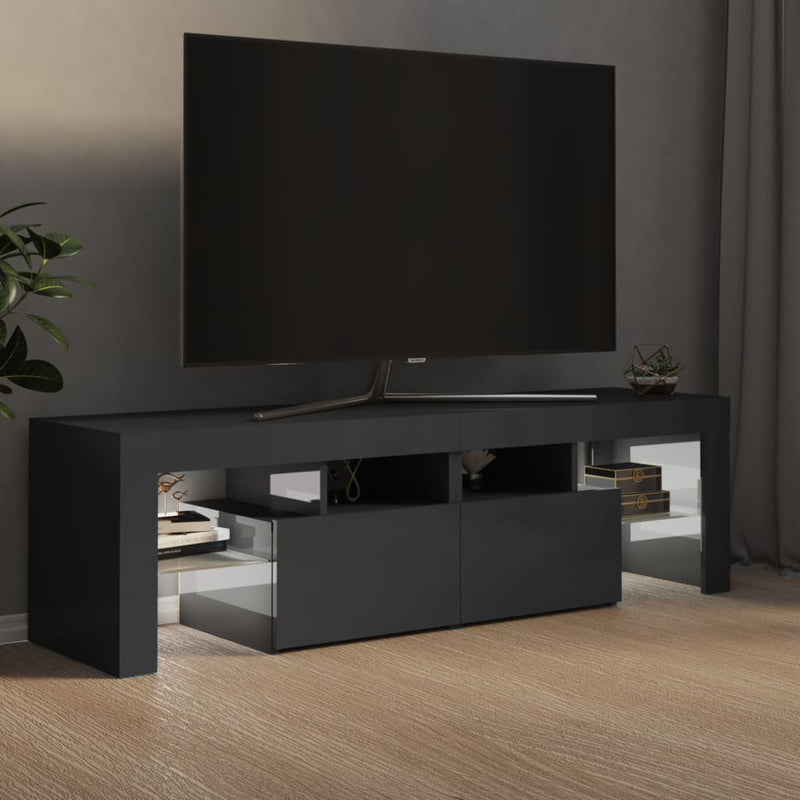 TV Cabinet with LED Lights High Gloss Grey 140x36.5x40 cm Payday Deals