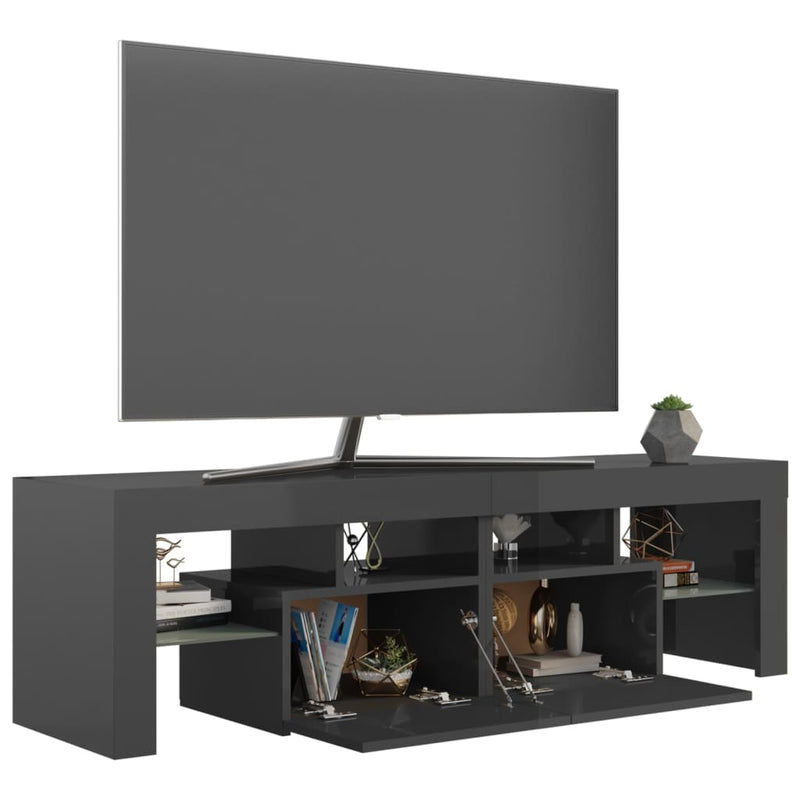 TV Cabinet with LED Lights High Gloss Grey 140x36.5x40 cm Payday Deals