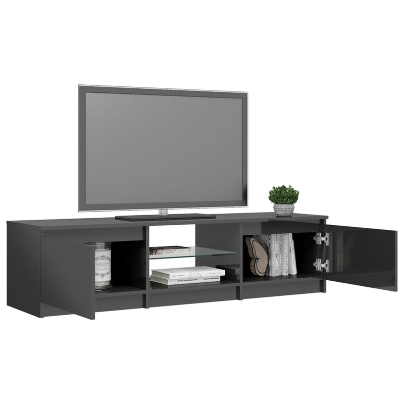 TV Cabinet with LED Lights High Gloss Grey 140x40x35.5 cm Payday Deals