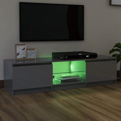 TV Cabinet with LED Lights High Gloss Grey 140x40x35.5 cm Payday Deals