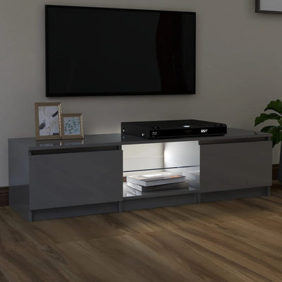 TV Cabinet with LED Lights High Gloss Grey 140x40x35.5 cm Payday Deals