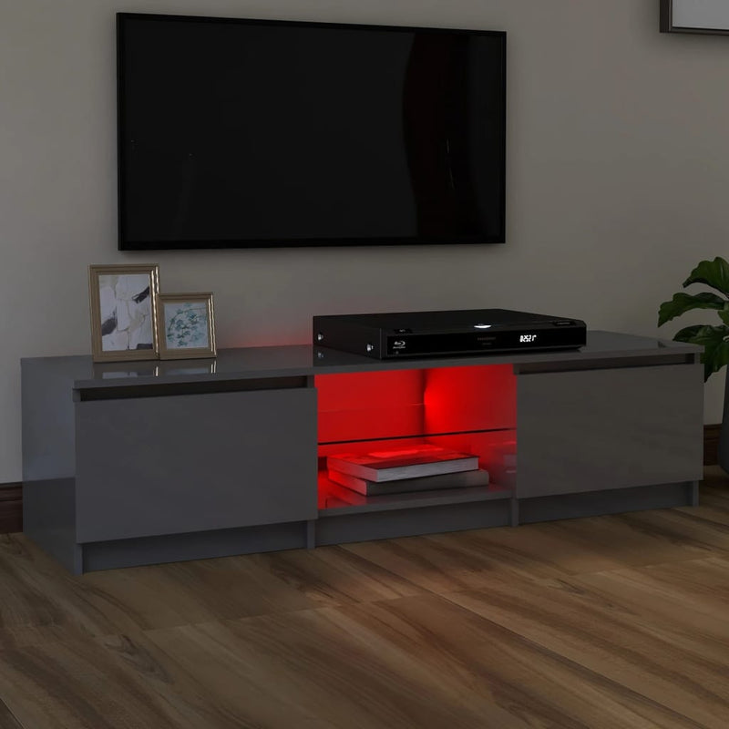 TV Cabinet with LED Lights High Gloss Grey 140x40x35.5 cm Payday Deals