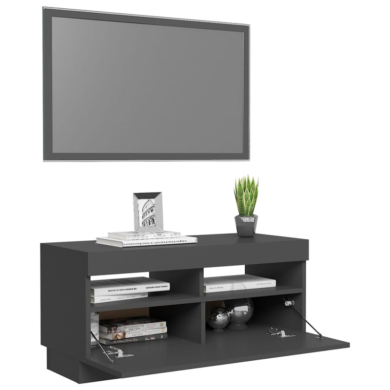 TV Cabinet with LED Lights High Gloss Grey 80x35x40 cm Payday Deals