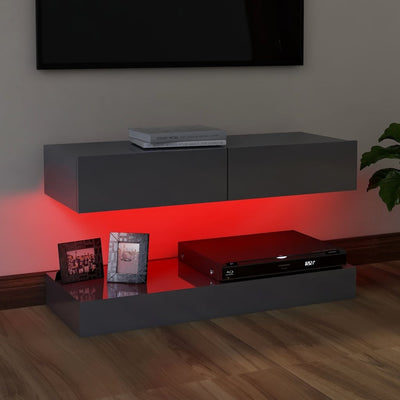 TV Cabinet with LED Lights High Gloss Grey 90x35 cm Payday Deals