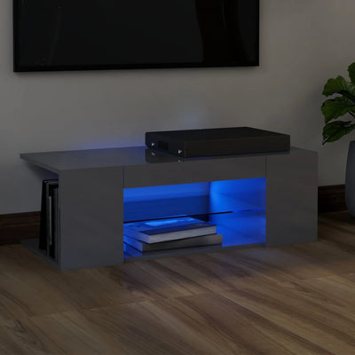 TV Cabinet with LED Lights High Gloss Grey 90x39x30 cm