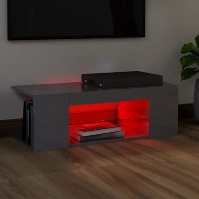 TV Cabinet with LED Lights High Gloss Grey 90x39x30 cm Payday Deals