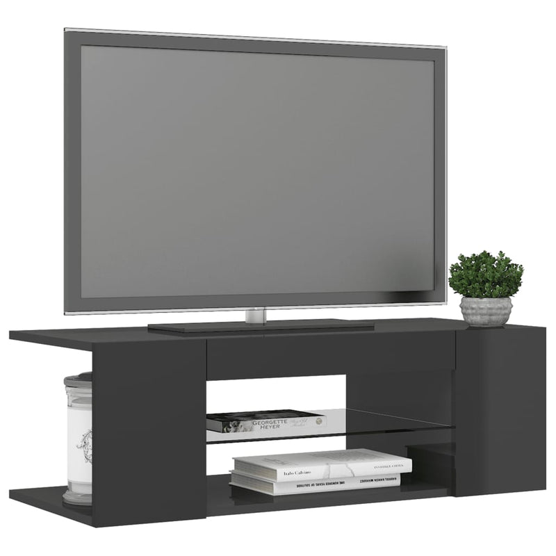 TV Cabinet with LED Lights High Gloss Grey 90x39x30 cm Payday Deals