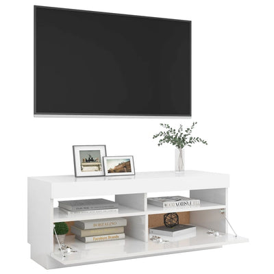 TV Cabinet with LED Lights High Gloss White 100x35x40 cm Payday Deals