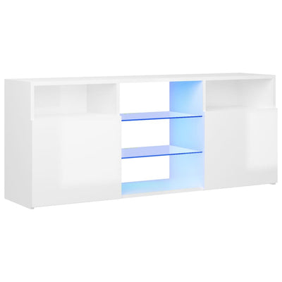 TV Cabinet with LED Lights High Gloss White 120x30x50 cm Payday Deals