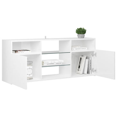 TV Cabinet with LED Lights High Gloss White 120x30x50 cm Payday Deals