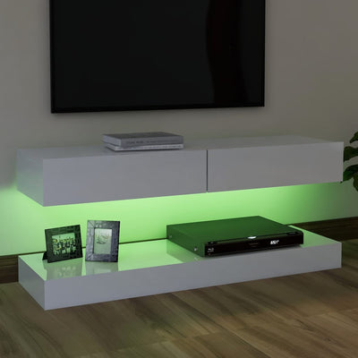 TV Cabinet with LED Lights High Gloss White 120x35 cm Payday Deals