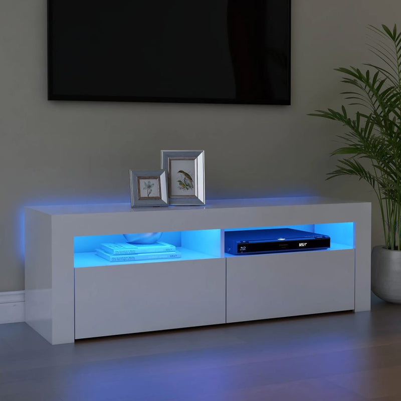 TV Cabinet with LED Lights High Gloss White 120x35x40 cm Payday Deals