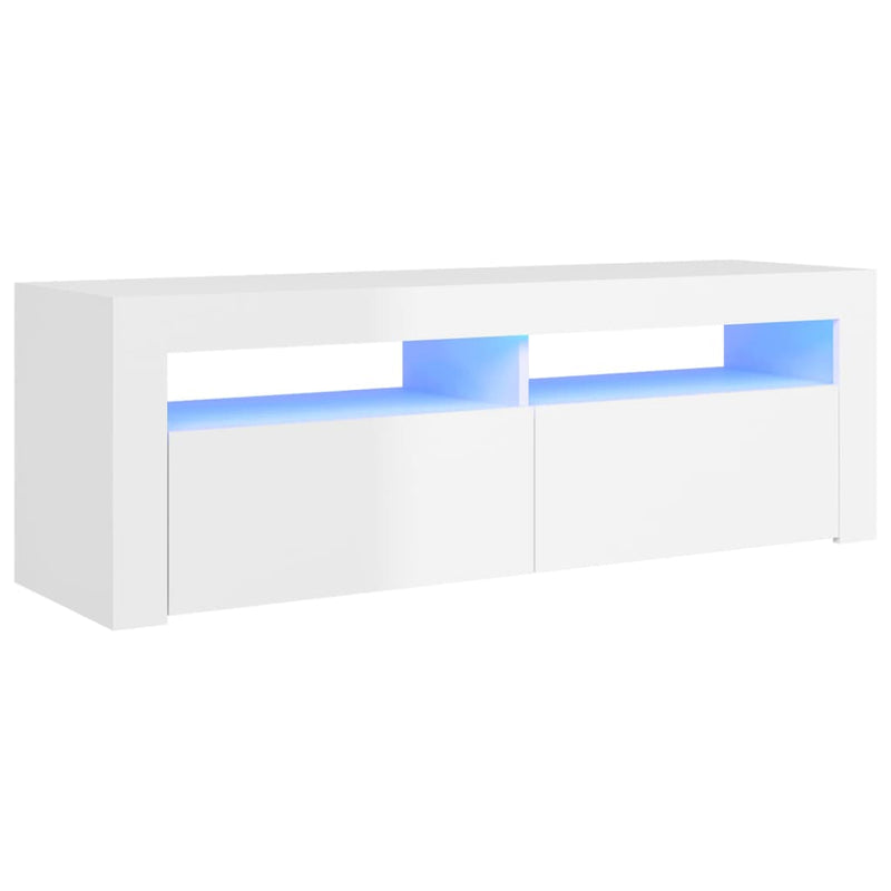 TV Cabinet with LED Lights High Gloss White 120x35x40 cm Payday Deals