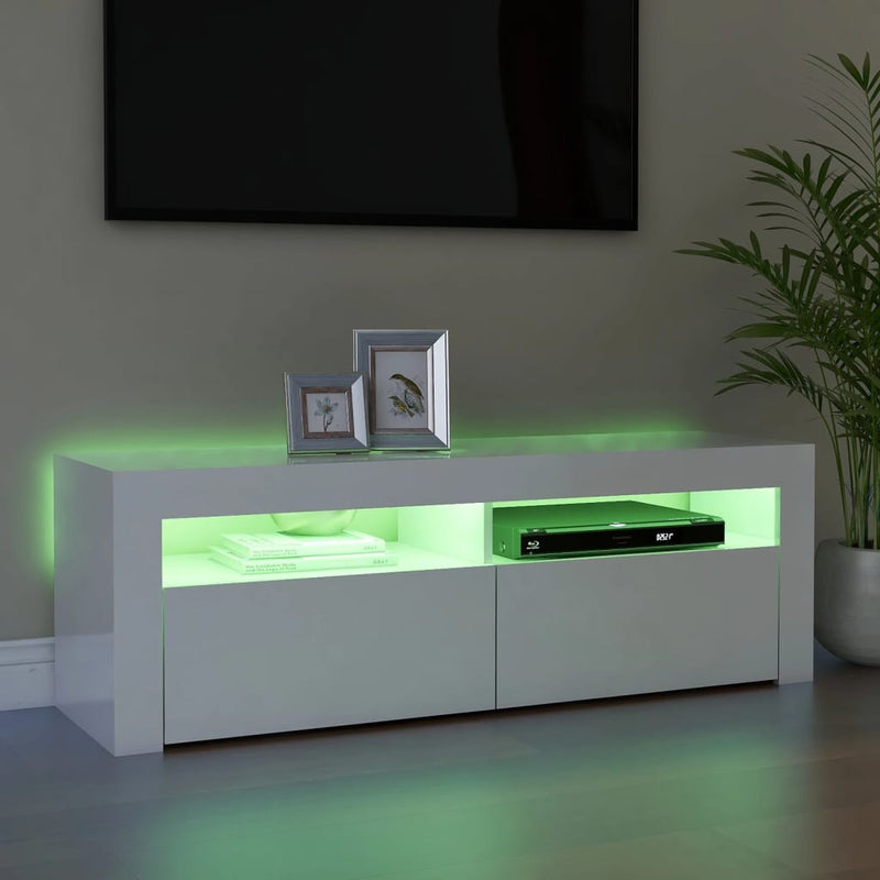 TV Cabinet with LED Lights High Gloss White 120x35x40 cm Payday Deals