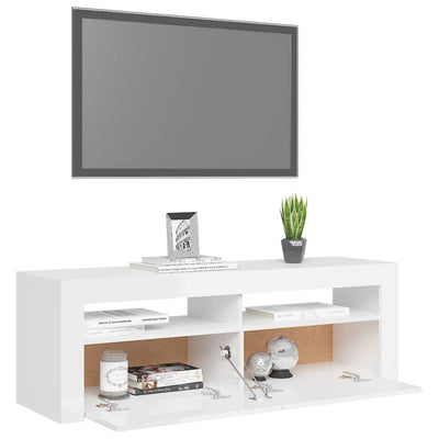 TV Cabinet with LED Lights High Gloss White 120x35x40 cm Payday Deals