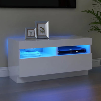 TV Cabinet with LED Lights High Gloss White 80x35x40 cm