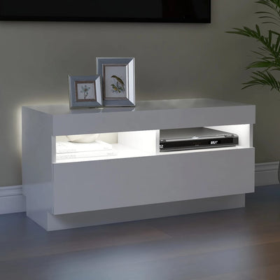 TV Cabinet with LED Lights High Gloss White 80x35x40 cm Payday Deals