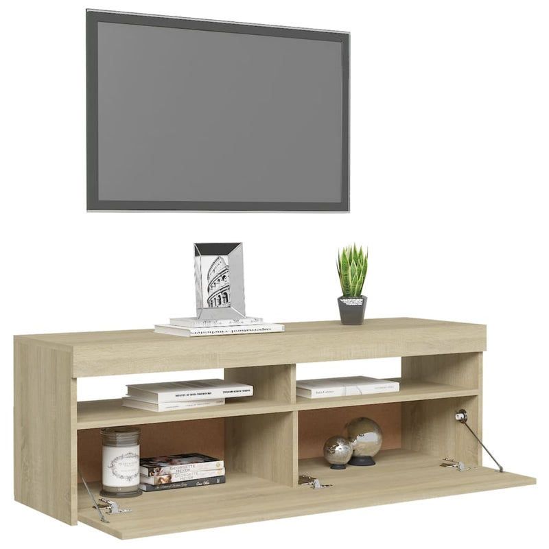 TV Cabinet with LED Lights Sonoma Oak 120x35x40 cm Payday Deals