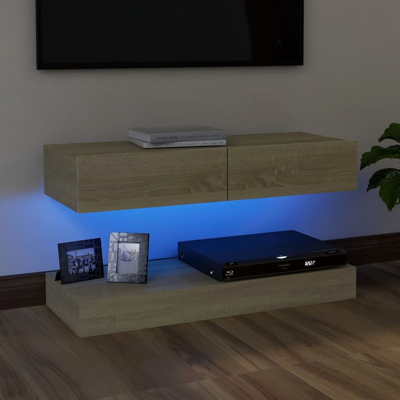 TV Cabinet with LED Lights Sonoma Oak 90x35 cm Payday Deals