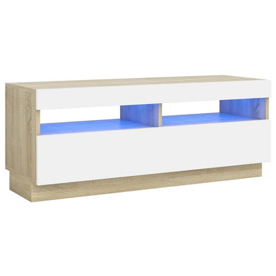 TV Cabinet with LED Lights White and Sonoma Oak 100x35x40 cm Payday Deals