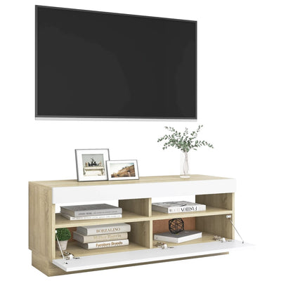 TV Cabinet with LED Lights White and Sonoma Oak 100x35x40 cm Payday Deals