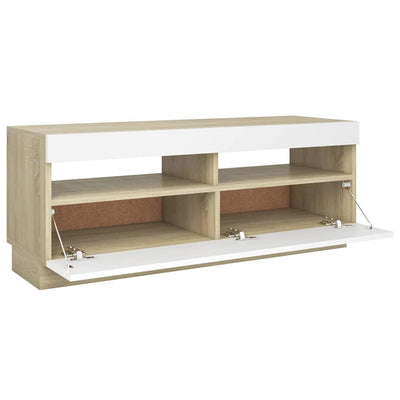 TV Cabinet with LED Lights White and Sonoma Oak 100x35x40 cm Payday Deals