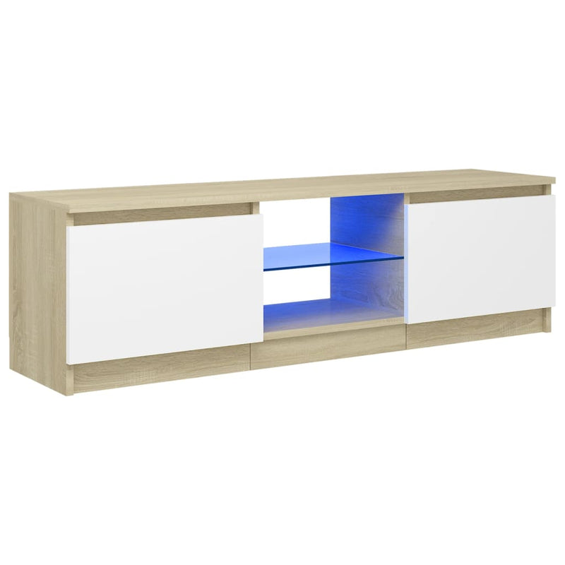 TV Cabinet with LED Lights White and Sonoma Oak 120x30x35.5 cm Payday Deals