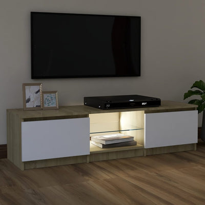 TV Cabinet with LED Lights White and Sonoma Oak 120x30x35.5 cm Payday Deals