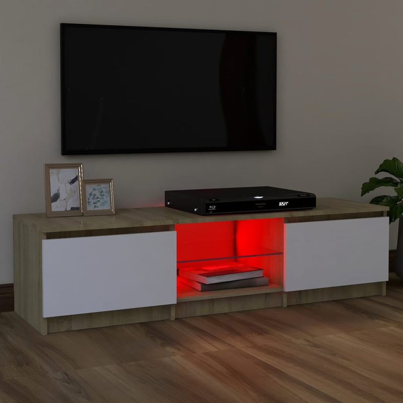 TV Cabinet with LED Lights White and Sonoma Oak 120x30x35.5 cm Payday Deals