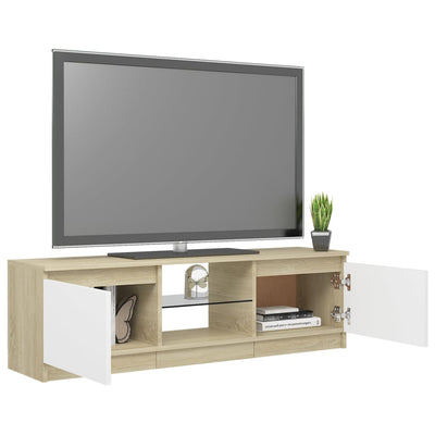 TV Cabinet with LED Lights White and Sonoma Oak 120x30x35.5 cm Payday Deals