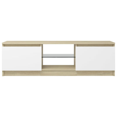 TV Cabinet with LED Lights White and Sonoma Oak 120x30x35.5 cm Payday Deals