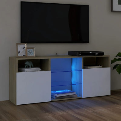 TV Cabinet with LED Lights White and Sonoma Oak 120x30x50 cm