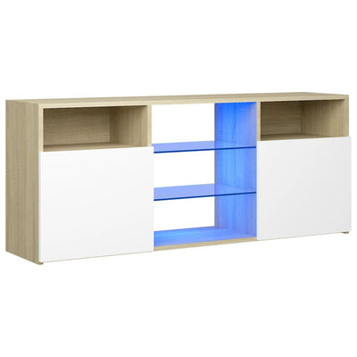 TV Cabinet with LED Lights White and Sonoma Oak 120x30x50 cm Payday Deals