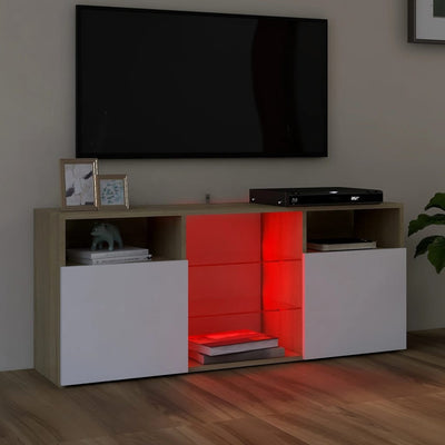 TV Cabinet with LED Lights White and Sonoma Oak 120x30x50 cm Payday Deals