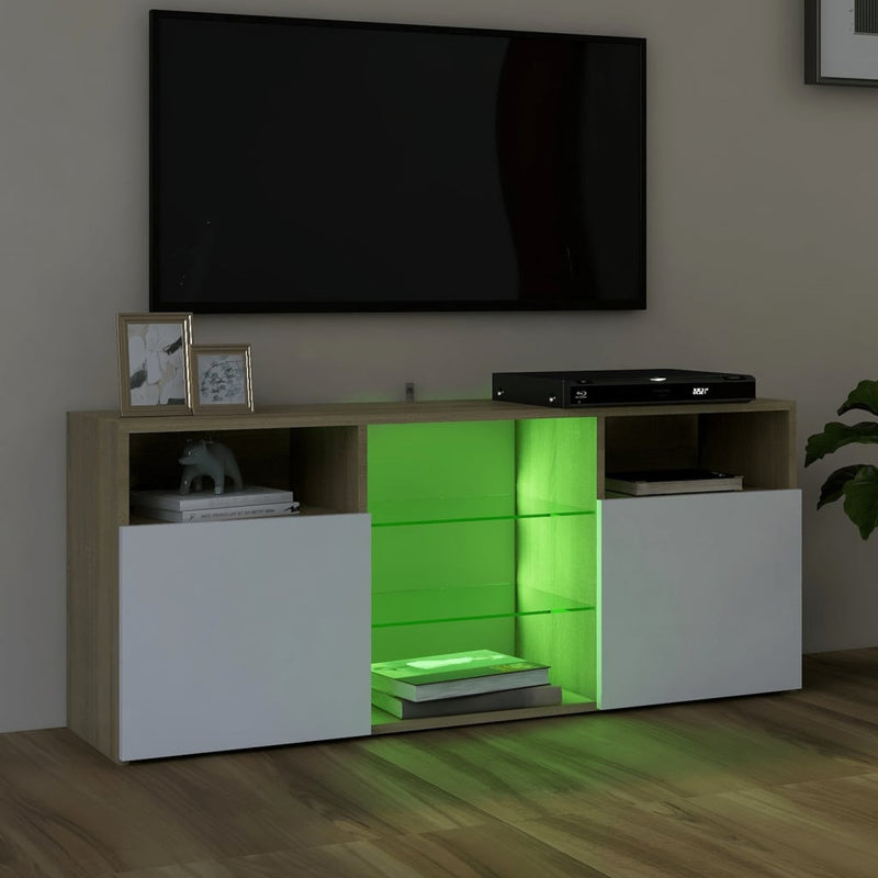 TV Cabinet with LED Lights White and Sonoma Oak 120x30x50 cm Payday Deals