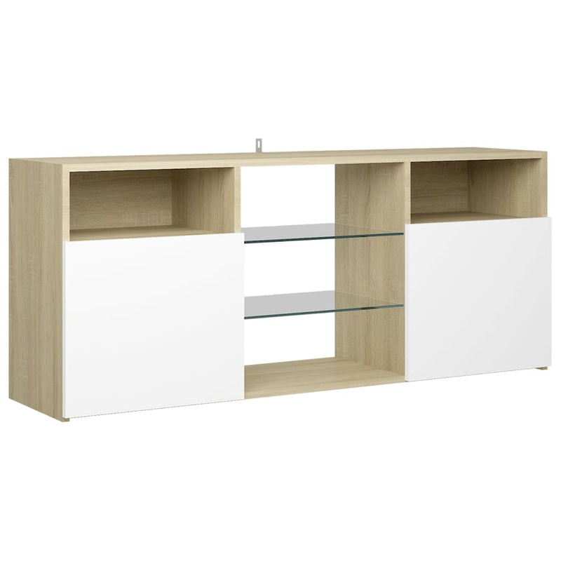 TV Cabinet with LED Lights White and Sonoma Oak 120x30x50 cm Payday Deals