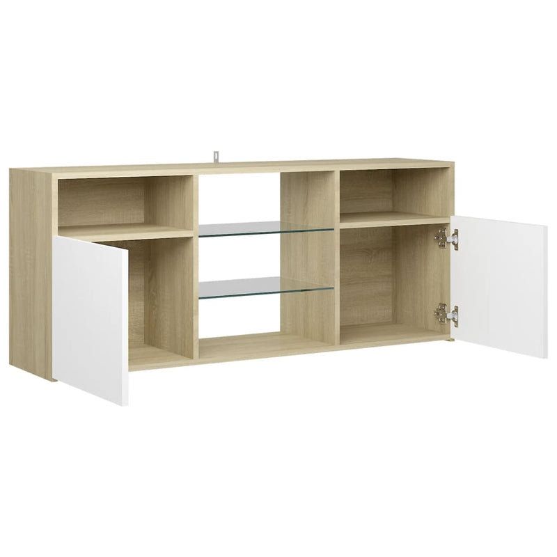 TV Cabinet with LED Lights White and Sonoma Oak 120x30x50 cm Payday Deals