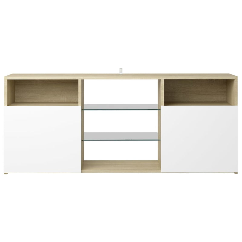 TV Cabinet with LED Lights White and Sonoma Oak 120x30x50 cm Payday Deals