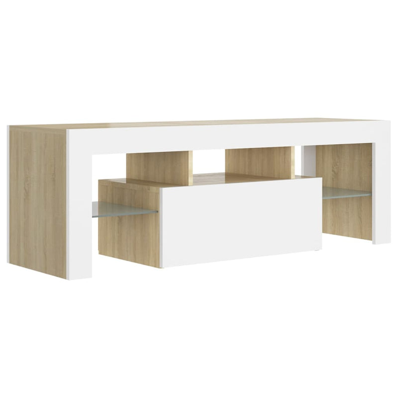 TV Cabinet with LED Lights White and Sonoma Oak 120x35x40 cm Payday Deals