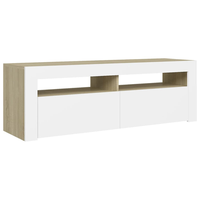 TV Cabinet with LED Lights White and Sonoma Oak 120x35x40 cm Payday Deals