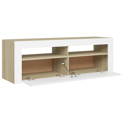 TV Cabinet with LED Lights White and Sonoma Oak 120x35x40 cm Payday Deals