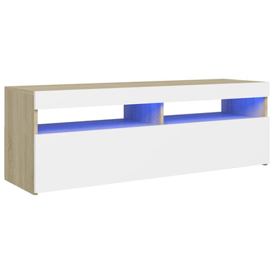 TV Cabinet with LED Lights White and Sonoma Oak 120x35x40 cm Payday Deals