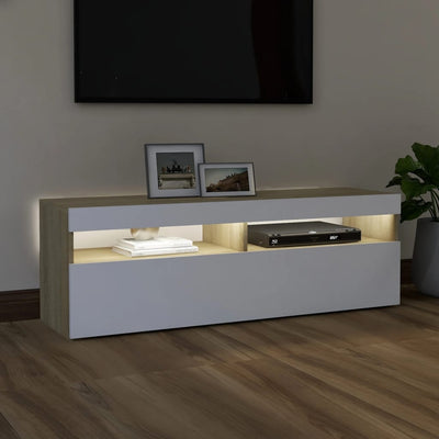 TV Cabinet with LED Lights White and Sonoma Oak 120x35x40 cm Payday Deals